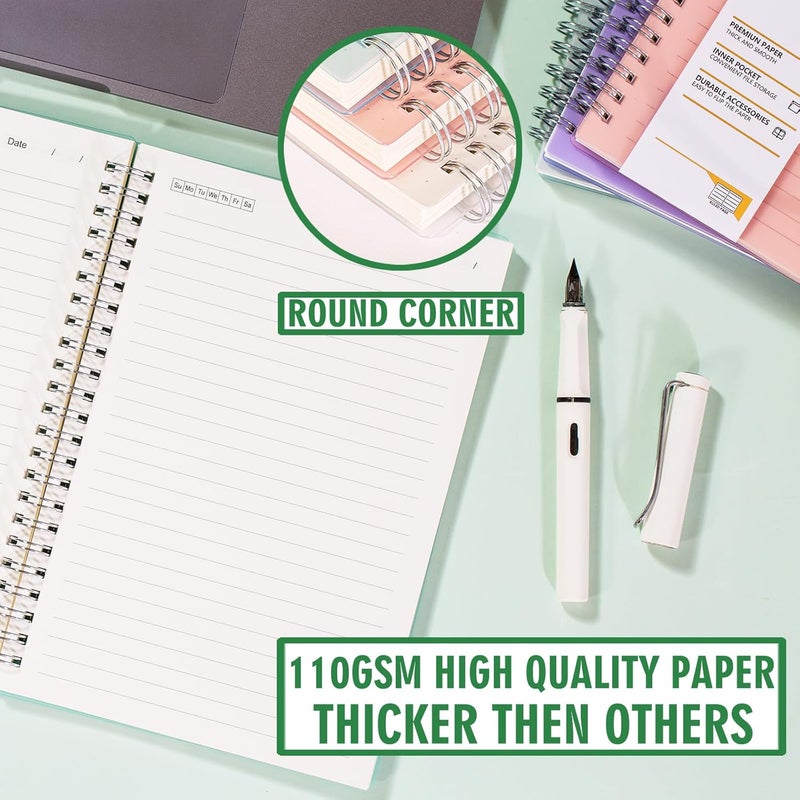 OWSC 4 Pack Lined Spiral Notebook, 5.9 x 8.3 Inches Notebooks for Work, School and Journal with 110 GSM Thick Paper, Small Notebook with 80 Sheets/160 Pages, Notebooks College Ruled for Note Taking - Image 2
